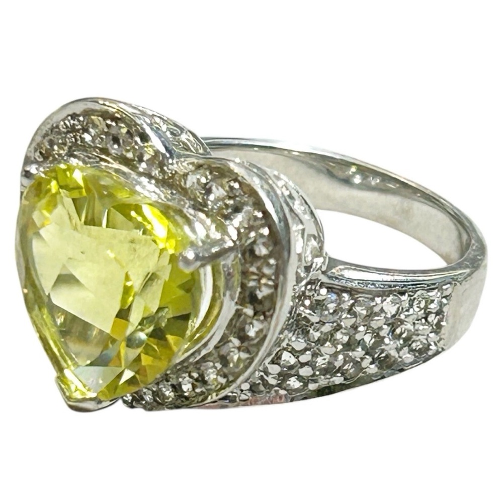 Stunning Iolite Pyrite Yellow Heart Stone Sterling Silver Ring Size 7.5